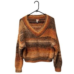 Pilcro Anthropologie eyelash fuzzy striped v-neck sweater size medium